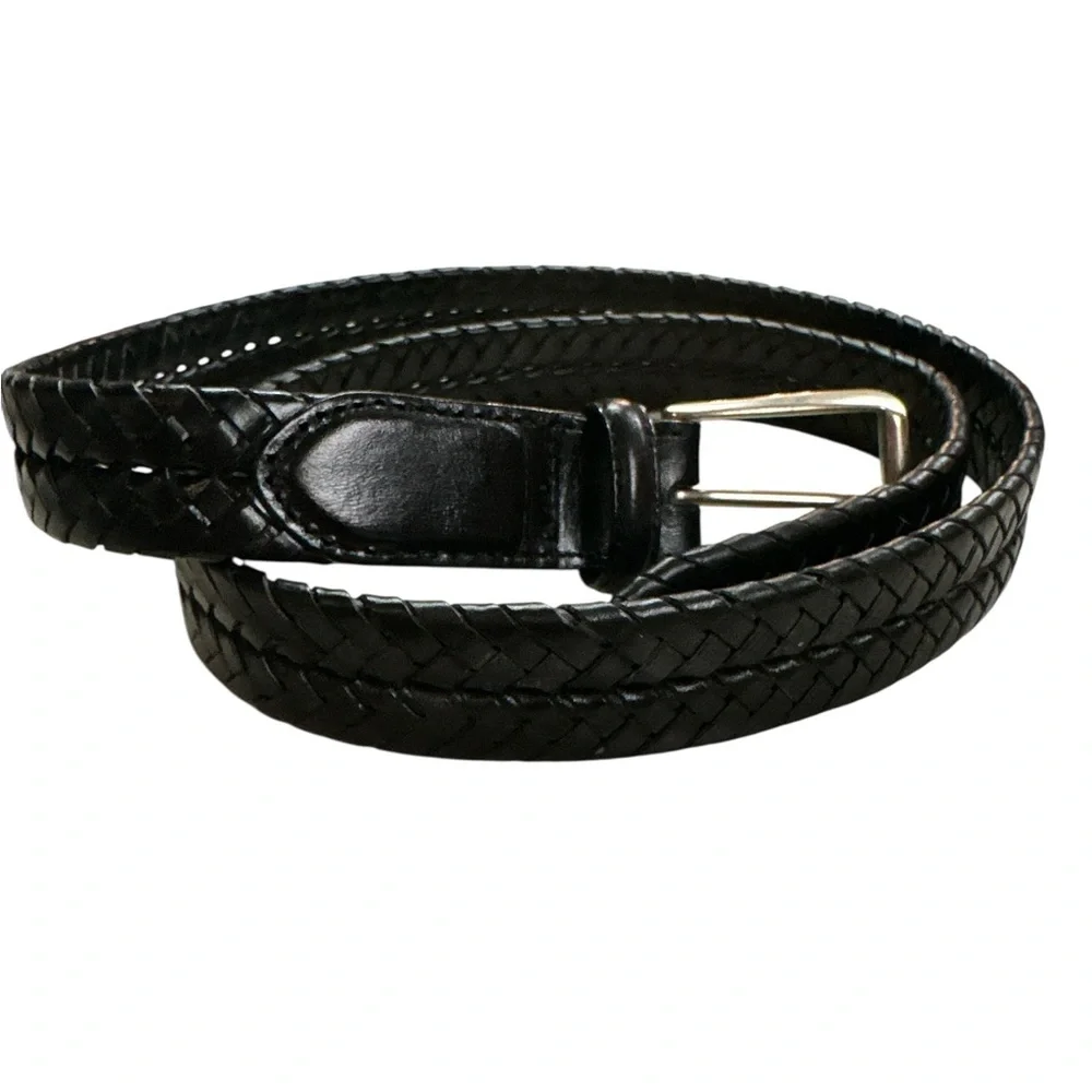 Lands End Black Genuine Leather Braided Laser Cutout #3261 Size 40 Preowned